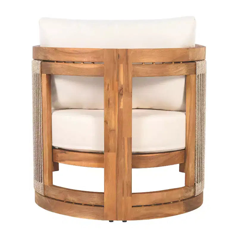 Chaise de club d'extérieur MAYEERTY Premium en bois d'acacia, fauteuil tout temps avec accent en corde tressée et coussin résistant à l'eau