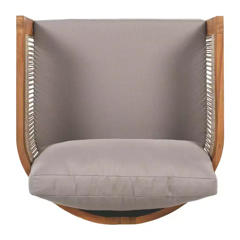 Chaise de club d'extérieur MAYEERTY Premium en bois d'acacia, fauteuil tout temps avec accent en corde tressée et coussin résistant à l'eau
