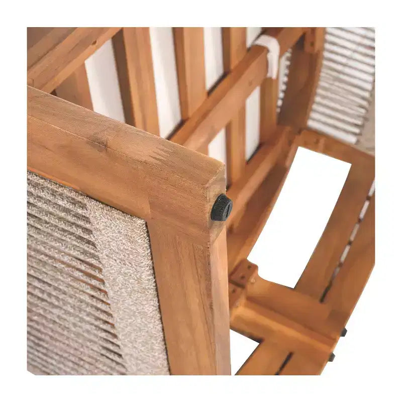 Chaise de club d'extérieur MAYEERTY Premium en bois d'acacia, fauteuil tout temps avec accent en corde tressée et coussin résistant à l'eau