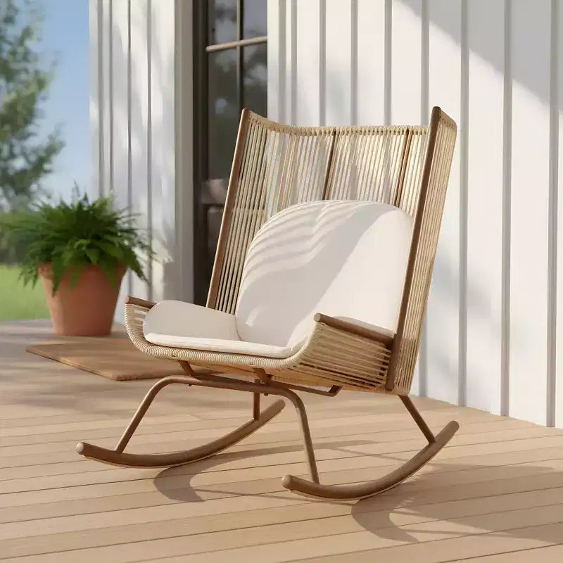 Christopher Knight Home Katerina Chaise à bascule d'extérieur en rotin tressé avec coussins, style ferme