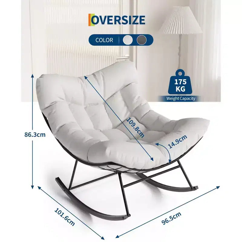 Fauteuil à bascule d'extérieur surdimensionné COZONY, bascule œuf en rotin PE avec repose-pieds, cadre en métal robuste pour porche, balcon, jardin.