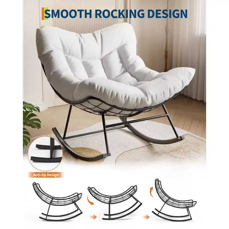Fauteuil à bascule d'extérieur surdimensionné COZONY, bascule œuf en rotin PE avec repose-pieds, cadre en métal robuste pour porche, balcon, jardin.