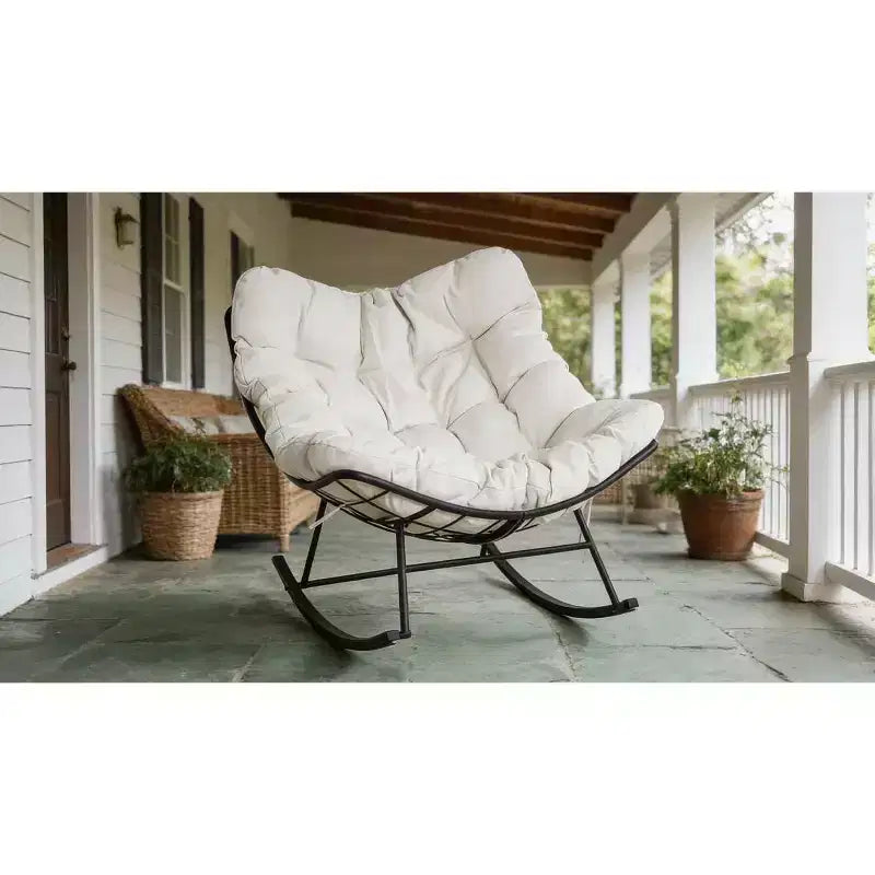Fauteuil à bascule d'extérieur surdimensionné COZONY, bascule œuf en rotin PE avec repose-pieds, cadre en métal robuste pour porche, balcon, jardin.