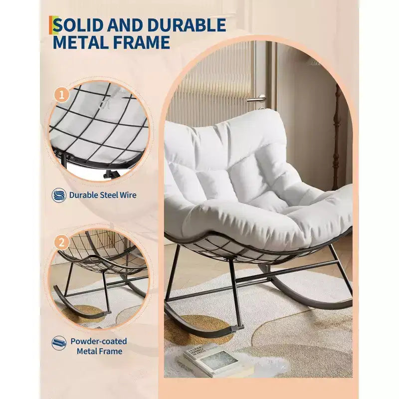 Fauteuil à bascule d'extérieur surdimensionné COZONY, bascule œuf en rotin PE avec repose-pieds, cadre en métal robuste pour porche, balcon, jardin.