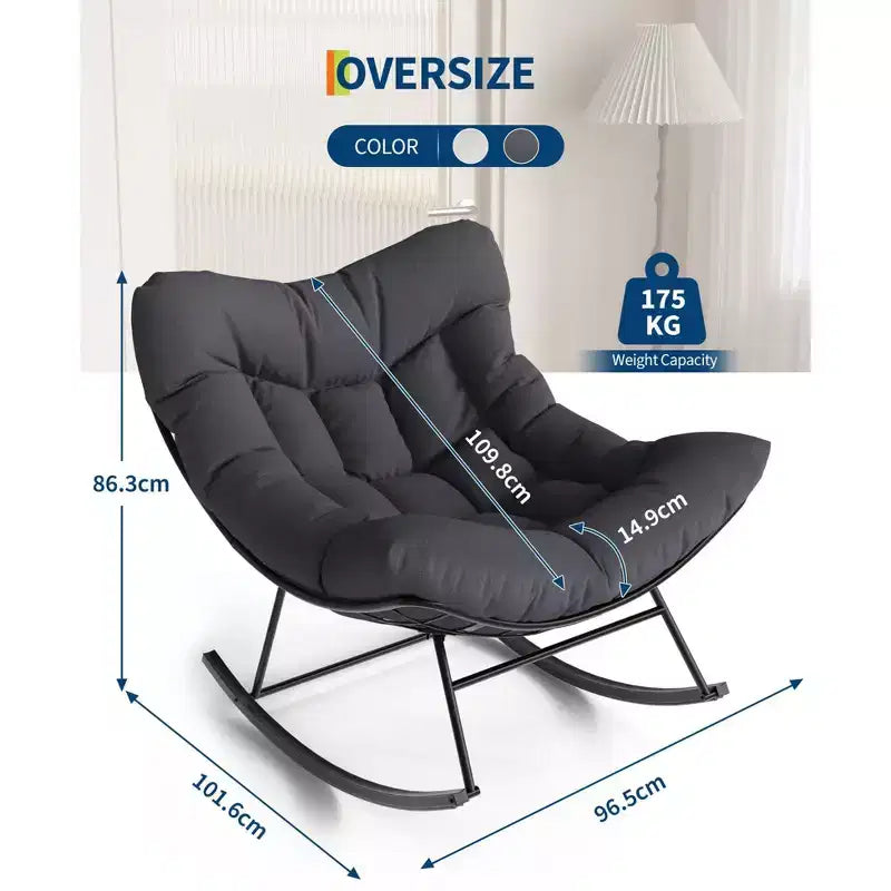 Fauteuil à bascule d'extérieur surdimensionné COZONY, bascule œuf en rotin PE avec repose-pieds, cadre en métal robuste pour porche, balcon, jardin.