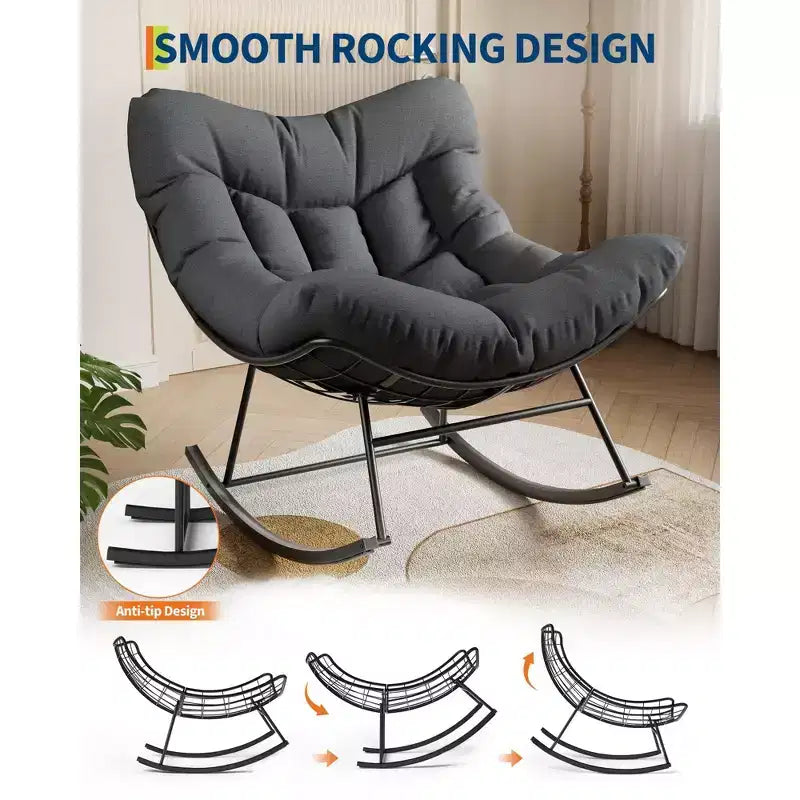 Fauteuil à bascule d'extérieur surdimensionné COZONY, bascule œuf en rotin PE avec repose-pieds, cadre en métal robuste pour porche, balcon, jardin.