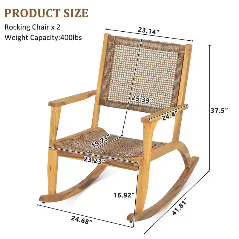 Fauteuil à bascule moderne GDFStudio Antonio en bois d'acacia avec dossier et assise en osier (lot de 2)