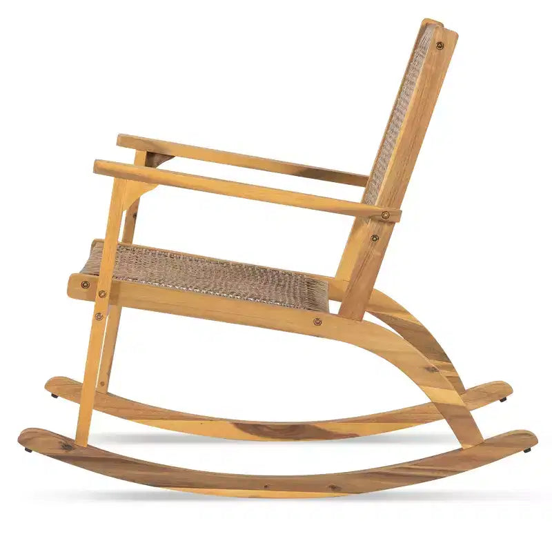 Fauteuil à bascule moderne GDFStudio Antonio en bois d'acacia avec dossier et assise en osier (lot de 2)