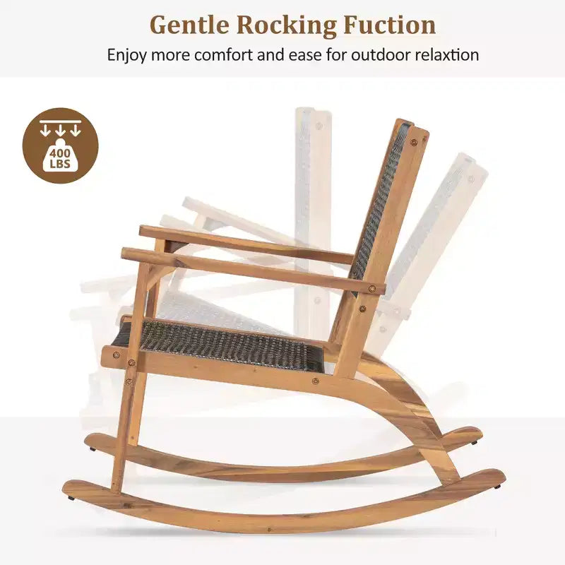 Fauteuil à bascule moderne GDFStudio Antonio en bois d'acacia avec dossier et assise en osier (lot de 2)