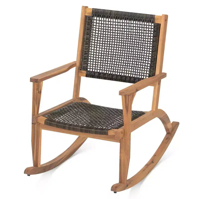 Fauteuil à bascule moderne GDFStudio Antonio en bois d'acacia avec dossier et assise en osier (lot de 2)