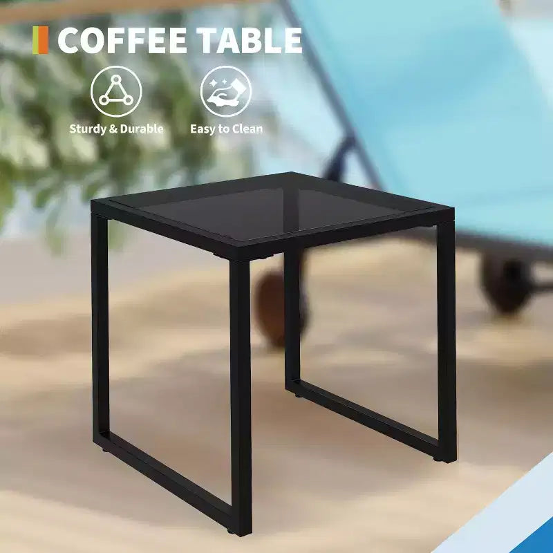 Lot de 3 chaises longues d'extérieur GustoWave, dossier réglable sur 5 positions, avec roulettes et table d'appoint pour patio, bord de piscine et plage