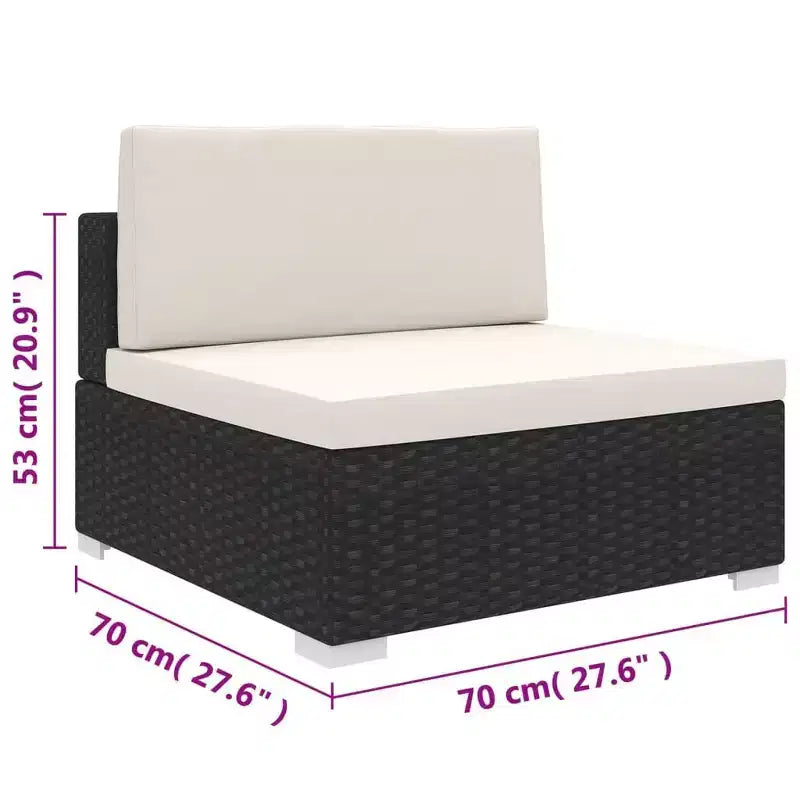 vidaXL Mobilier de Jardin Canapé Fauteuil Siège Central en Rotin avec Coussins Résine Tressée