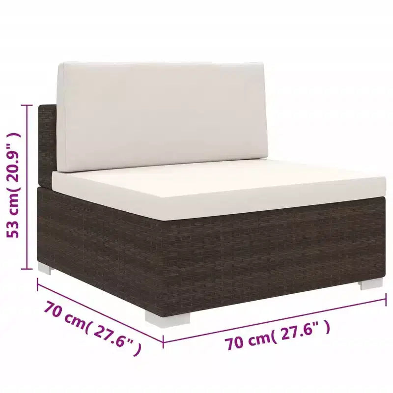 vidaXL Mobilier de Jardin Canapé Fauteuil Siège Central en Rotin avec Coussins Résine Tressée