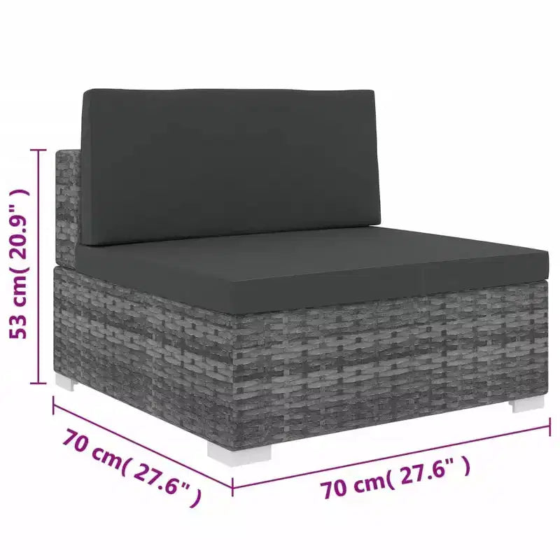 vidaXL Mobilier de Jardin Canapé Fauteuil Siège Central en Rotin avec Coussins Résine Tressée