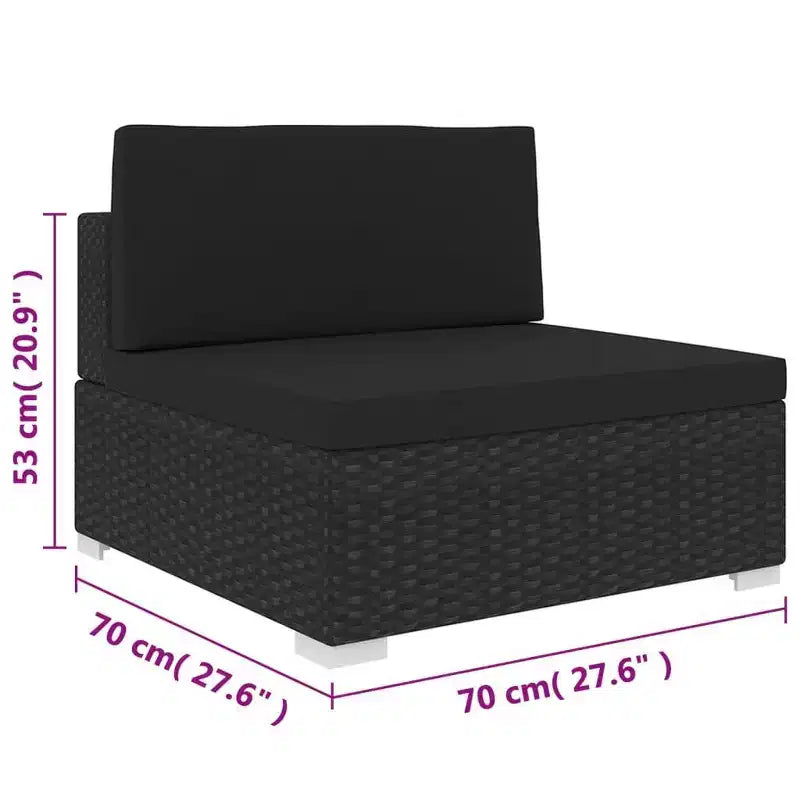vidaXL Mobilier de Jardin Canapé Fauteuil Siège Central en Rotin avec Coussins Résine Tressée