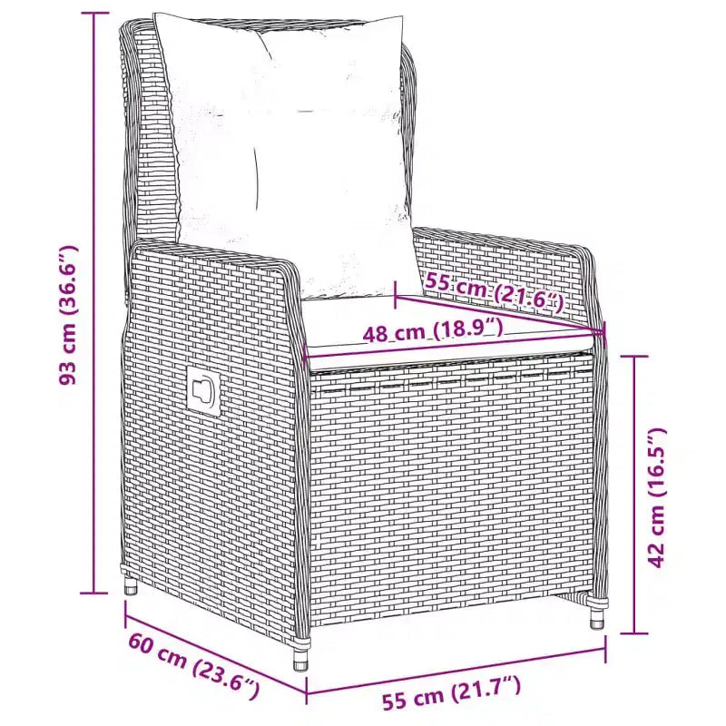 vidaXL Chaise de jardin inclinable en résine tressée Taille standard