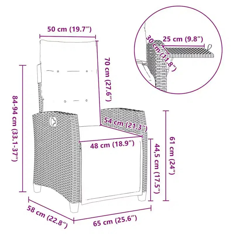 vidaXL Chaise de jardin inclinable en résine tressée et acier thermolaqué Medium