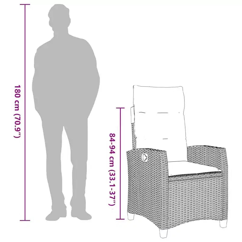 vidaXL Chaise de jardin inclinable en résine tressée et acier thermolaqué Medium