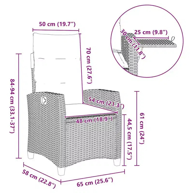 vidaXL Chaise de jardin inclinable en résine tressée et acier thermolaqué Medium