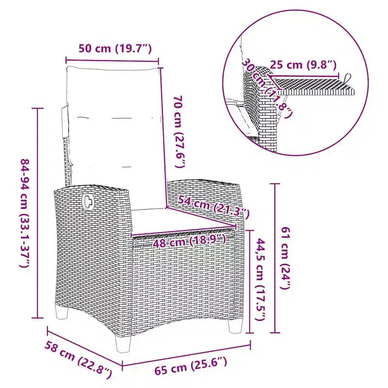 vidaXL Chaise de jardin inclinable en résine tressée et acier thermolaqué Medium