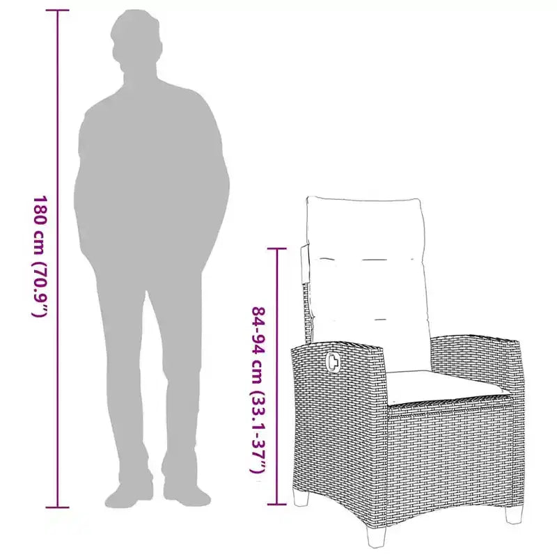 vidaXL Chaise de jardin inclinable en résine tressée et acier thermolaqué Medium
