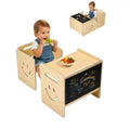 3-in-1 Montessori Kids Table and Chair Set with Chalkboard Adjustable Height Natural
