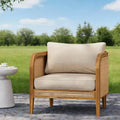 Acacia Wood Outdoor Club Chair Patio Arm Chair with Rattan Accents & Cushion, Bohemian & Mid-Century Modern Style (Set of 1/2/4) - ModernLuxe