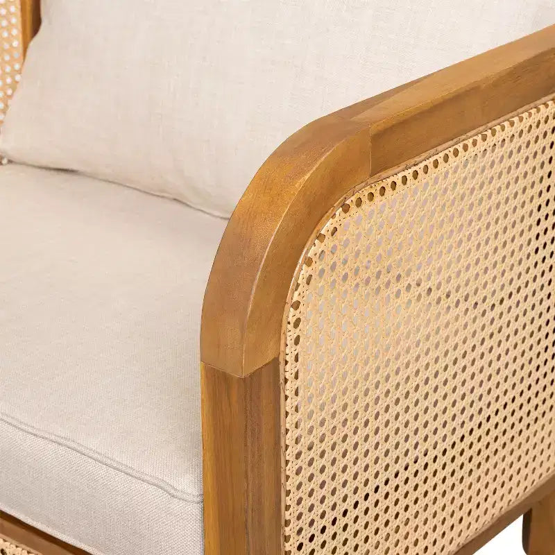 Fauteuil de jardin en bois d'acacia avec accents en rotin et coussin, style bohème et mid-century moderne (Lot de 1/2/4) - ModernLuxe