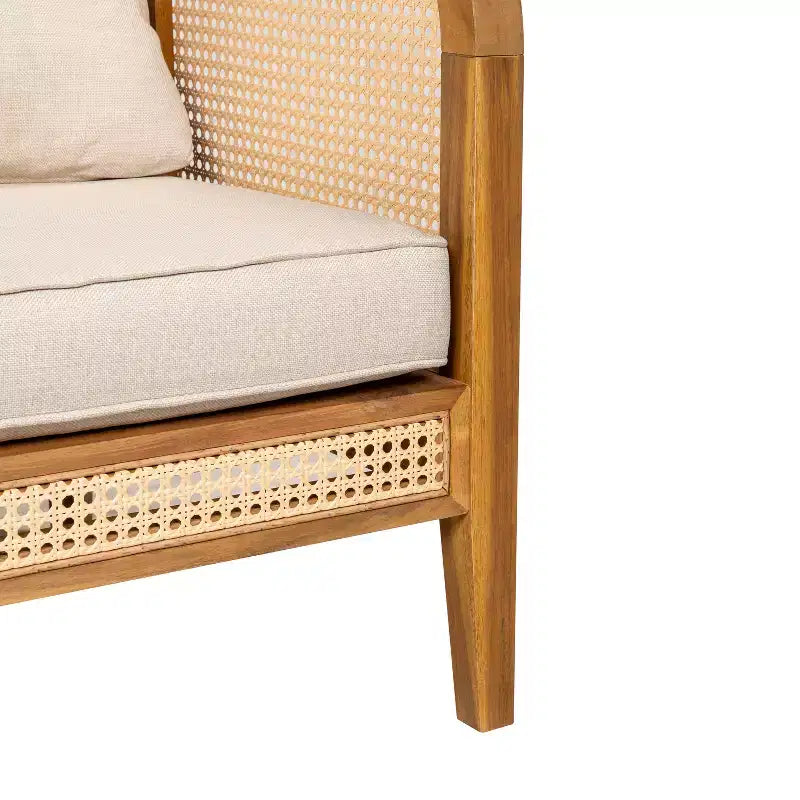 Fauteuil de jardin en bois d'acacia avec accents en rotin et coussin, style bohème et mid-century moderne (Lot de 1/2/4) - ModernLuxe