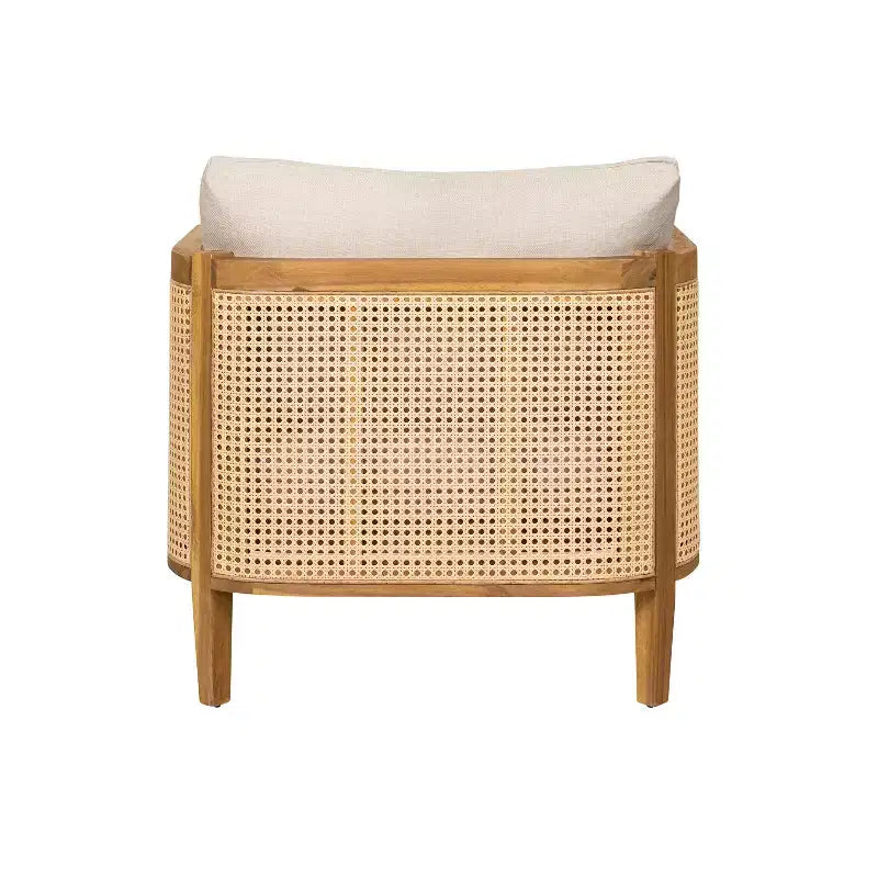 Fauteuil de jardin en bois d'acacia avec accents en rotin et coussin, style bohème et mid-century moderne (Lot de 1/2/4) - ModernLuxe