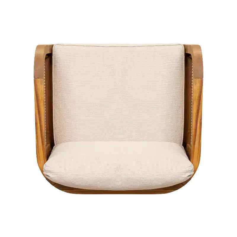 Fauteuil de jardin en bois d'acacia avec accents en rotin et coussin, style bohème et mid-century moderne (Lot de 1/2/4) - ModernLuxe