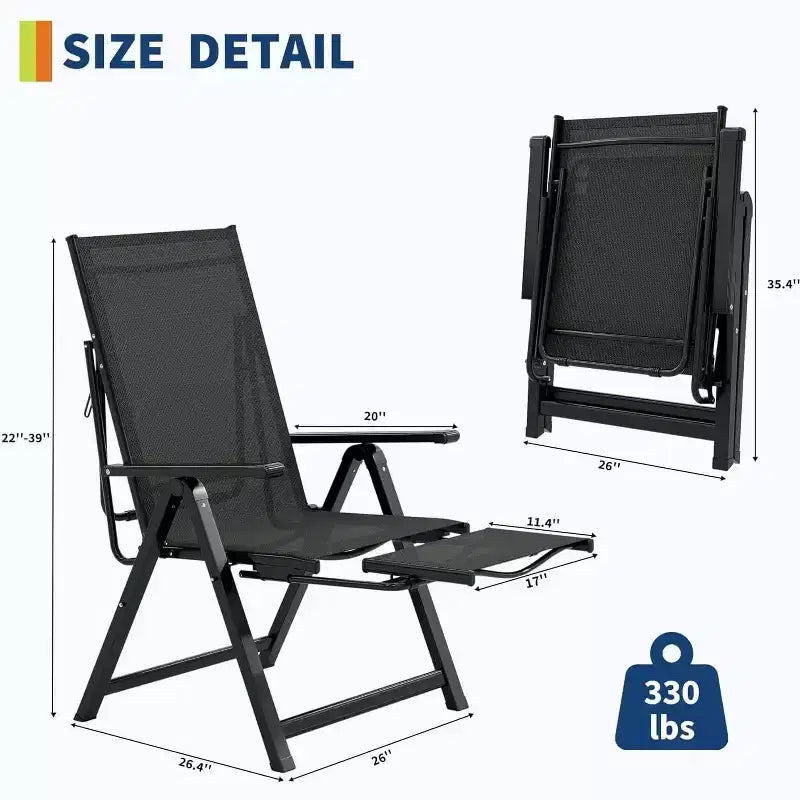 Acekool Lot de 2 chaises pliantes de terrasse, chaises longues d'extérieur avec accoudoirs et repose-pieds, transat portable pour jardin, arrière-cour, bord de piscine, balcon
