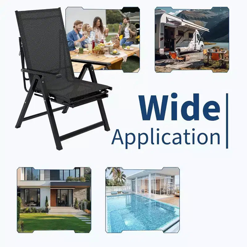 Acekool Lot de 2 chaises pliantes de terrasse, chaises longues d'extérieur avec accoudoirs et repose-pieds, transat portable pour jardin, arrière-cour, bord de piscine, balcon