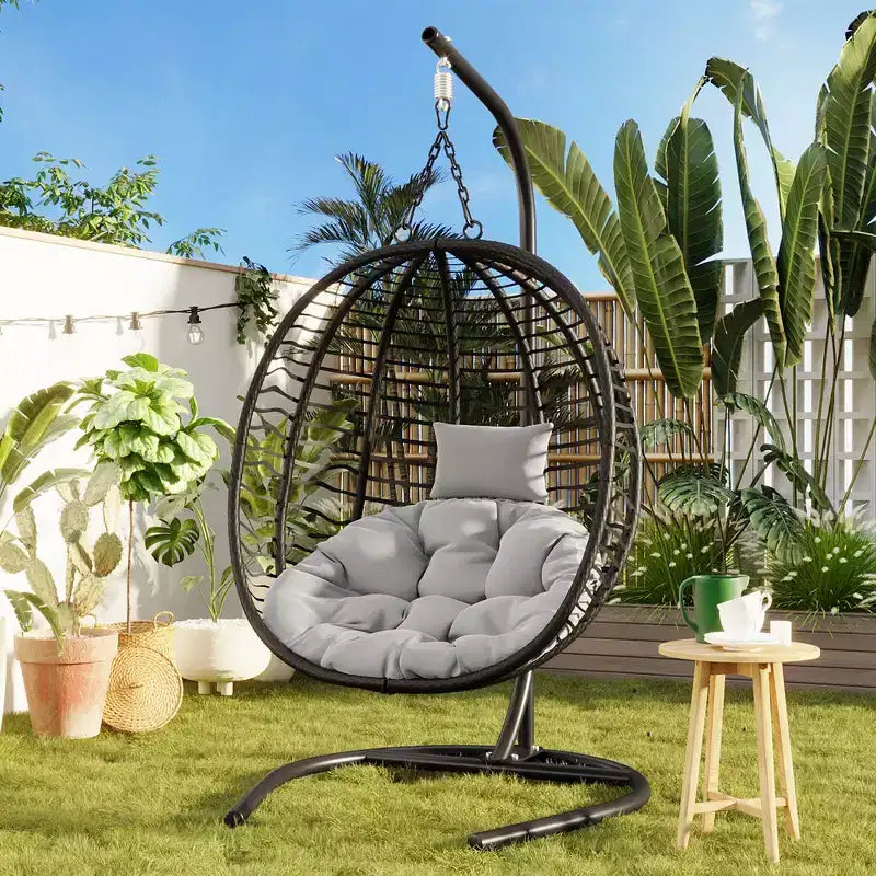 Chaise œuf pliante individuelle Whisen avec support, balançoire suspendue avec pieds antidérapants réglables