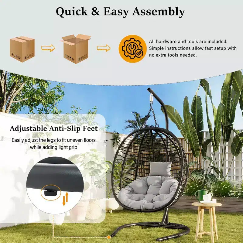 Chaise œuf pliante individuelle Whisen avec support, balançoire suspendue avec pieds antidérapants réglables