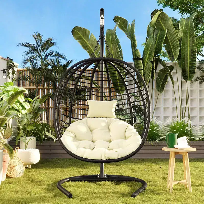 Chaise œuf pliante individuelle Whisen avec support, balançoire suspendue avec pieds antidérapants réglables