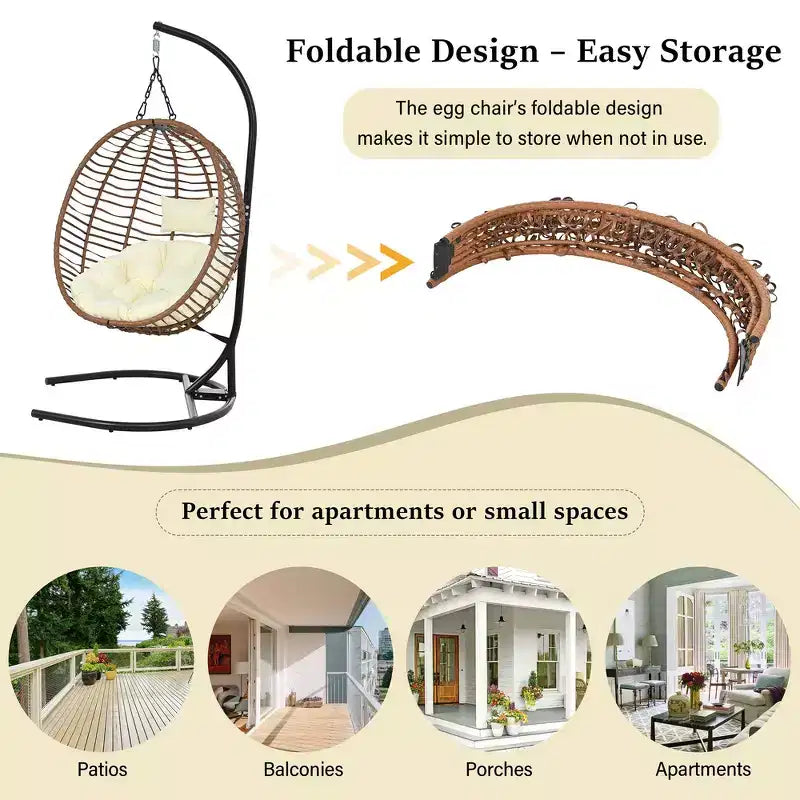 Chaise œuf pliante individuelle Whisen avec support, balançoire suspendue avec pieds antidérapants réglables