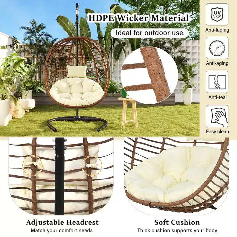 Chaise œuf pliante individuelle Whisen avec support, balançoire suspendue avec pieds antidérapants réglables