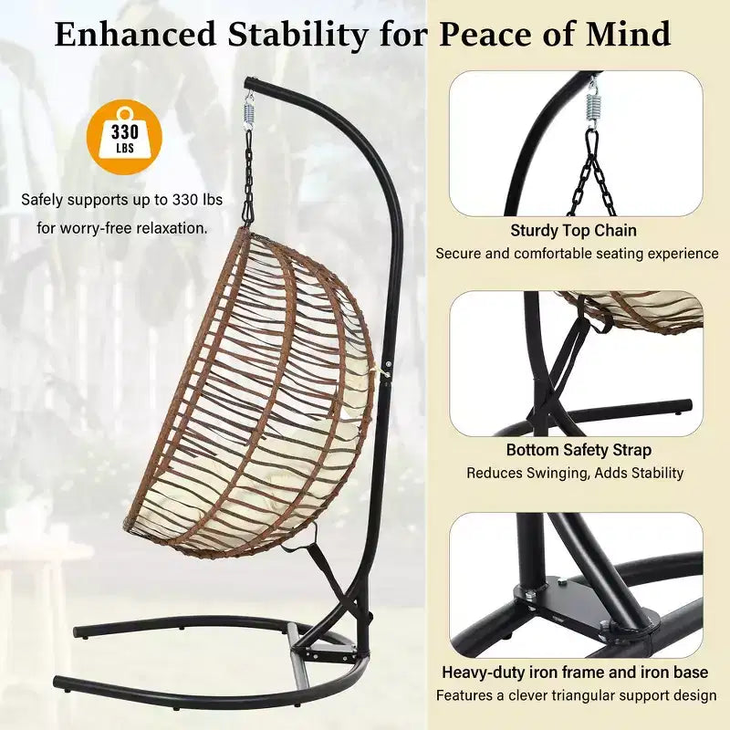 Chaise œuf pliante individuelle Whisen avec support, balançoire suspendue avec pieds antidérapants réglables