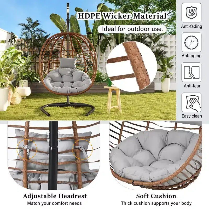 Chaise œuf pliante individuelle Whisen avec support, balançoire suspendue avec pieds antidérapants réglables