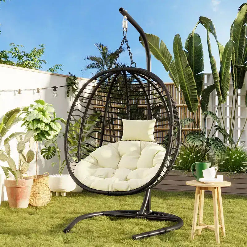 Whisen Single Person Folding Egg Chair with Stand, Hammock Swing Chair with Adjustable Anti-Slip Feet