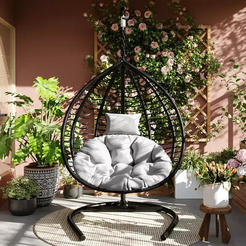 Chaise hamac suspendue Whisen avec support, chaise balançoire œuf avec cadre en fer, coussin et appui-tête