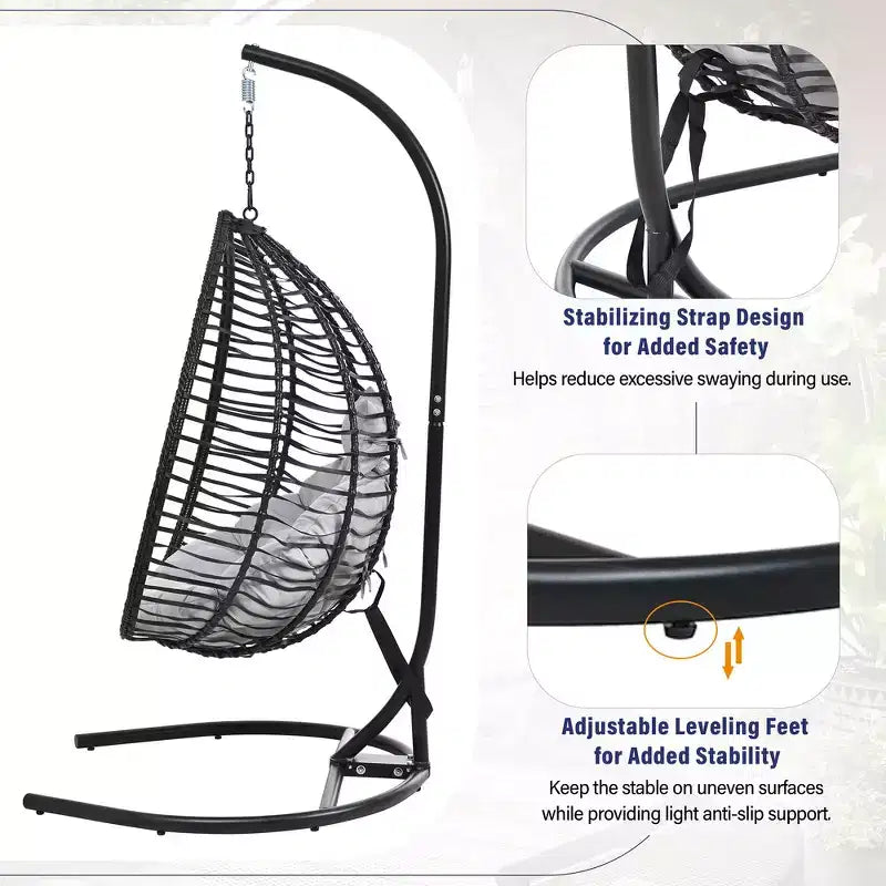 Chaise hamac suspendue Whisen avec support, chaise balançoire œuf avec cadre en fer, coussin et appui-tête