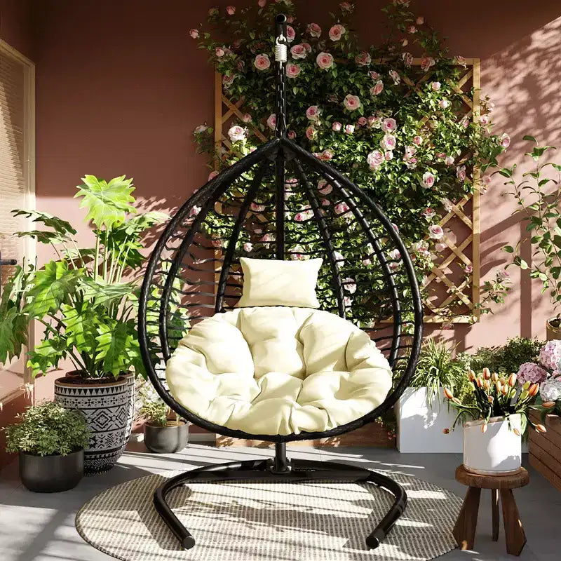 Chaise hamac suspendue Whisen avec support, chaise balançoire œuf avec cadre en fer, coussin et appui-tête