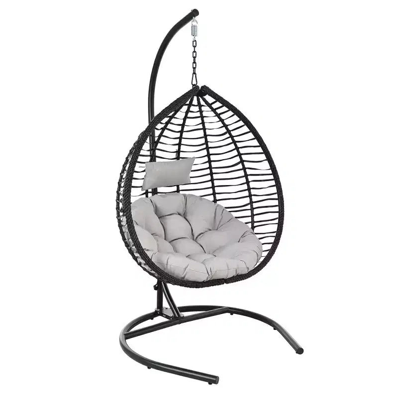 Chaise hamac suspendue Whisen avec support, chaise balançoire œuf avec cadre en fer, coussin et appui-tête