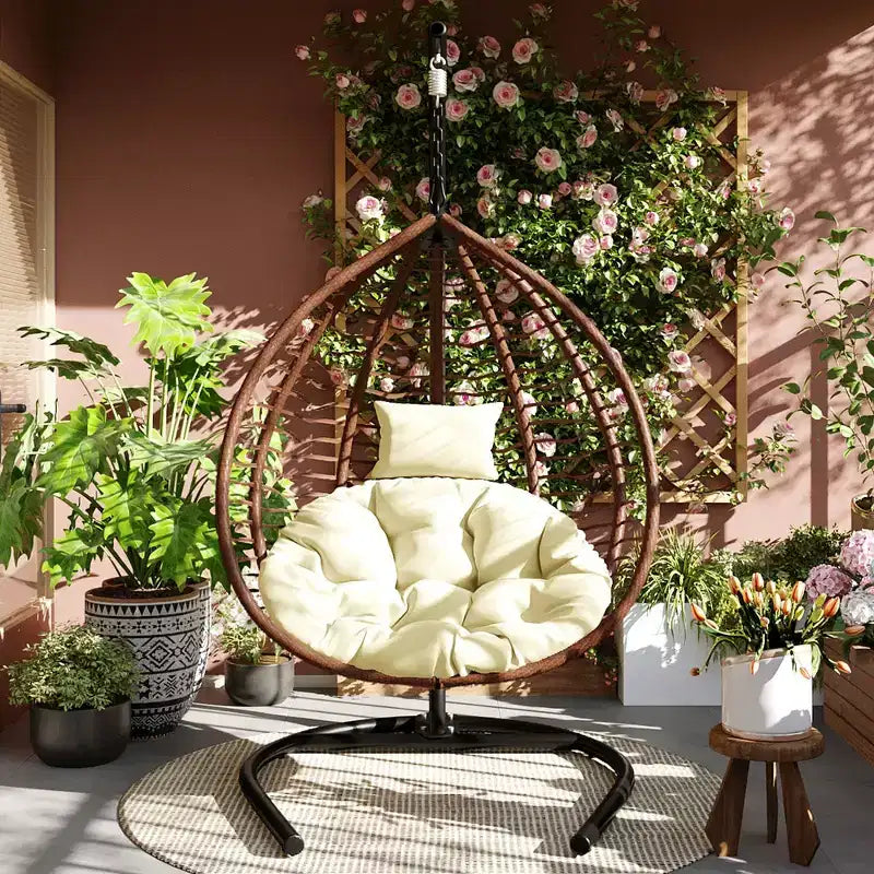 Chaise hamac suspendue Whisen avec support, chaise balançoire œuf avec cadre en fer, coussin et appui-tête