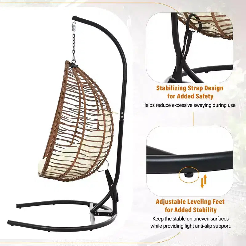 Chaise hamac suspendue Whisen avec support, chaise balançoire œuf avec cadre en fer, coussin et appui-tête
