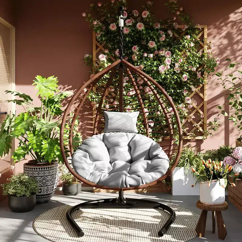Chaise hamac suspendue Whisen avec support, chaise balançoire œuf avec cadre en fer, coussin et appui-tête