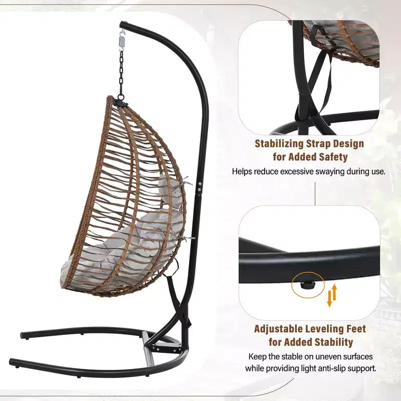 Chaise hamac suspendue Whisen avec support, chaise balançoire œuf avec cadre en fer, coussin et appui-tête