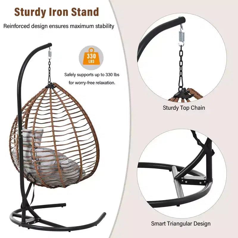 Chaise hamac suspendue Whisen avec support, chaise balançoire œuf avec cadre en fer, coussin et appui-tête